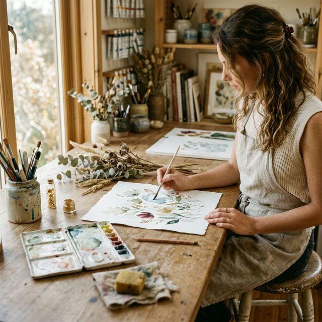 Artist working on handcrafted artwork