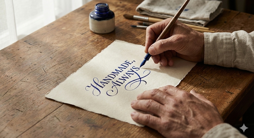 Calligraphy artist hand writing ink on paper